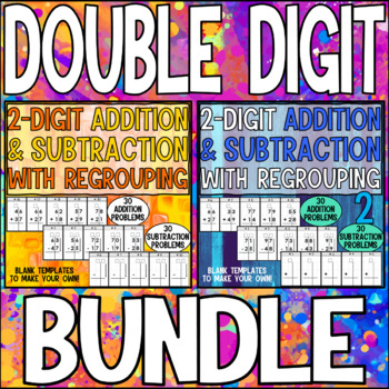 Preview of Double Digit Addition & Subtraction with Regrouping Worksheets - PDF + Google