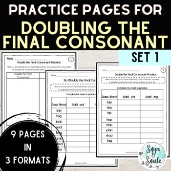 Preview of Double Final Consonant (When adding -ed and -ing) Practice Worksheets SET 1