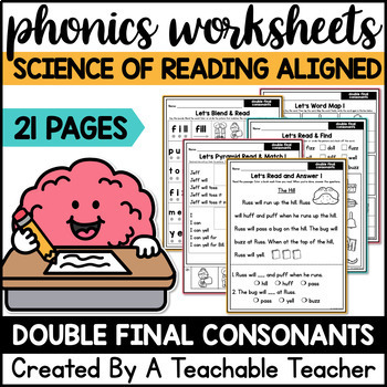 Preview of Double Final Consonants Science of Reading Worksheets Decodables Word Work