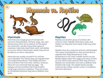 Preview of Double Pass Worksheets - Mammals vs. Reptiles