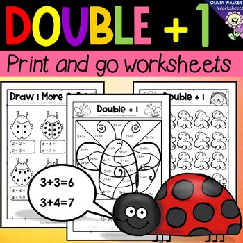 Preview of Double Plus One, Near Doubles, Grade One Math Addition Strategy Printables