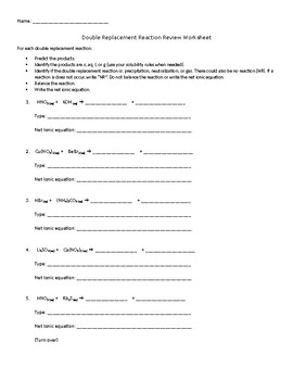 Double Replacement Reactions Worksheets Teaching Resources Tpt