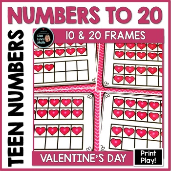 Preview of Double Ten Frame Flash Cards - Number Sense  - Teen Numbers - VALENTINE'S DAY