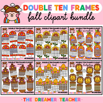 Preview of Double Ten Frames Clipart Bundle | Fall, Sunflower, Pumpkin, Leaf, Acorn