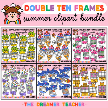 Preview of Double Ten Frames Math Clipart Bundle | Summer Graphics