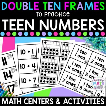 Preview of Double Ten Frames Teen Numbers Math Centers Worksheets Activities