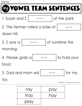Vowel Teams (Double Vowels) Phonics Worksheets by Classroom Shenanigans