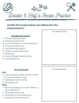 Preview of Double and Halving a Recipe Practice