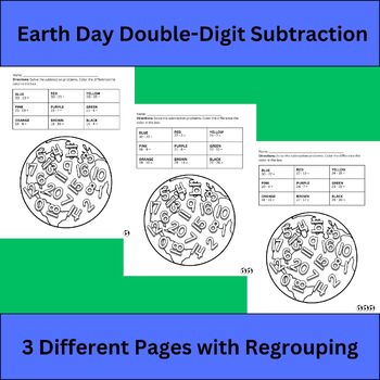 Preview of Double-digit Subtraction with Regrouping, Find and Color the Difference