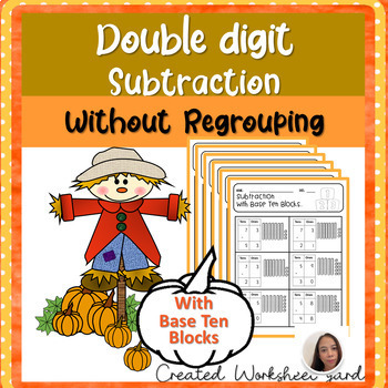 Preview of Double digit subtraction without regrouping with base ten blocks problem-solving