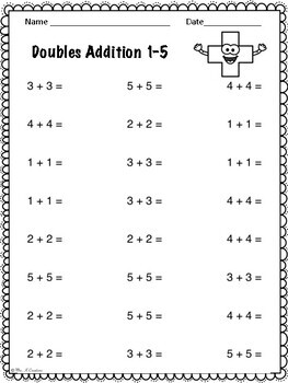 Doubles Addition Worksheets 1-10 by Mrs K | TPT