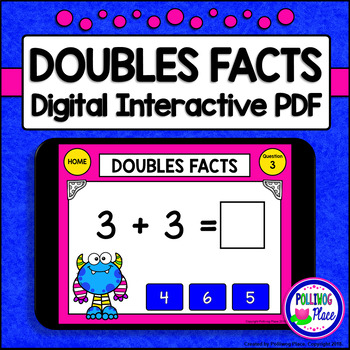 Preview of Doubles Facts: Digital Task Cards for Addition - Interactive PDF