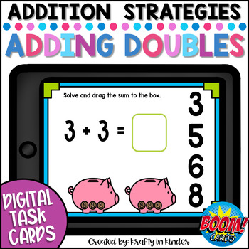 Preview of Doubles Facts Addition Math Boom Cards | First Grade