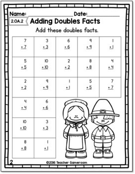 Doubles Facts Worksheets by Teacher Gameroom | Teachers Pay Teachers