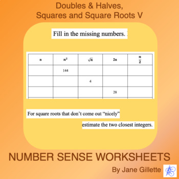 Preview of Doubles, Halves, Squares, and Square Roots V