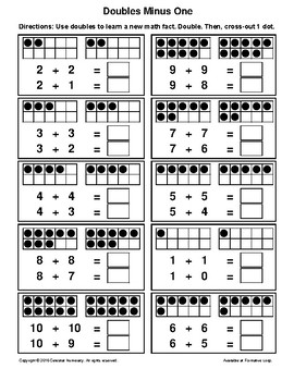 Preview of Doubles MINUS 1 - with Dots (Visual) - Learning Addition Facts - FREE