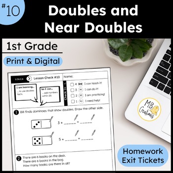 Preview of Doubles and Near Doubles Facts Worksheet L10 1st Grade iReady Math Exit Tickets