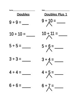 Preview of Doubles Plus 1 Worksheet (2)