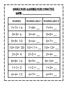 Doubles Plus 1 and Doubles Plus 2 Worksheet FREE by Alisha Taylor