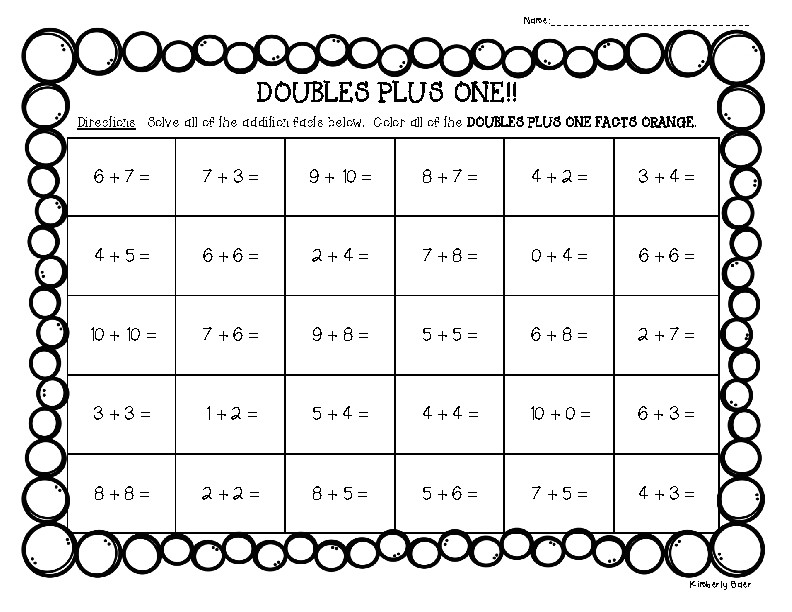Doubles Plus One Practice Worksheet By 4 Little Baers TpT