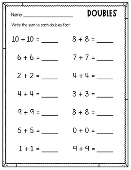 Doubles Facts Worksheets Within 20 Math Fact Fluency by Primary Made ...