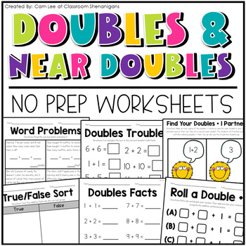 Preview of Doubles and Near Doubles Math Worksheets