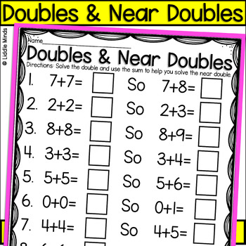 Doubles and Near Doubles Worksheet by Liddle Minds | TPT