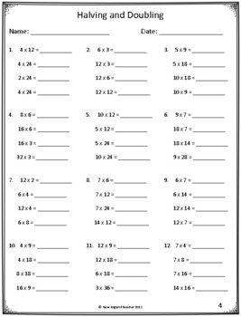 doubling and halving multiplication strategy worksheets by newenglandteacher