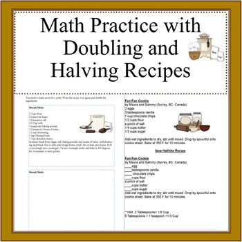 Preview of Doubling and Halving Recipes Worksheets-Cooking with Kids Printables