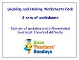 Doubling and Halving Worksheets Bundle / Pack (3 sets for 
