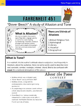 Preview of Dover Beach-Fahrenheit 451 Connection Literary Analysis Study- Allusion and Tone
