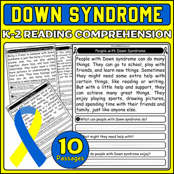 Preview of Down Syndrome Awareness Reading Comprehension for Grades K-2 | Down Syndrome Day