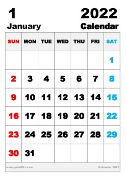Download Free Printable January 2022 Calendar A3 By Printfits 