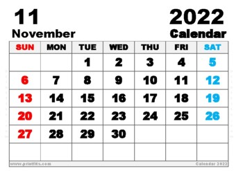 november 2022 calendar printable