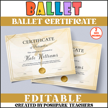 Preview of Downloadable Ballet Dance Certificate Template | Ballerina Award Certificate