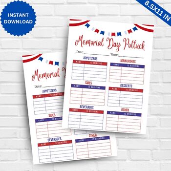 Downloadable Potluck Sign-Up Sheet | Memorial Day | Office Potluck