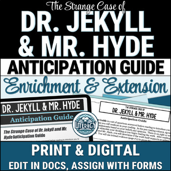 Preview of Dr. Jekyll & Mr. Hyde Anticipation Guide - Pre-Reading Discussion & Theme Essay