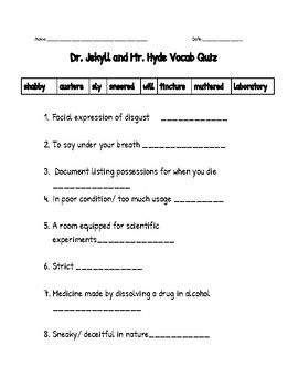 Preview of Dr. Jekyll and Mr. Hyde Vocabulary Quiz