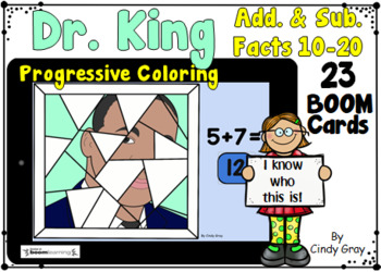 Preview of Dr. King ~ Add. & Sub. 10-20 ~ Progressive Coloring~BOOM Cards~Distance Learning