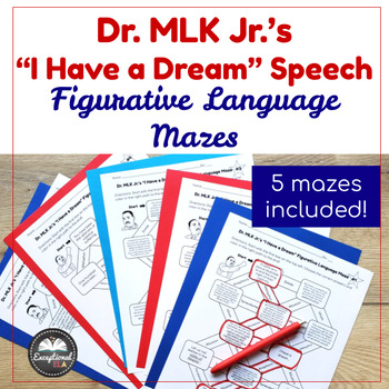 Preview of Dr. MLK Jr.'s I Have a Dream Speech Figurative Language Mazes - Vocabulary Game