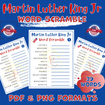 Preview of Dr. MLK Martin Luther King Jr Word scramble Puzzle worksheet game center middle