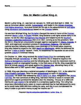 Preview of Dr. Martin Luther King Facts