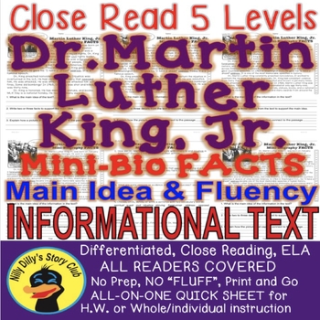 Preview of Dr. Martin Luther King Jr. CLOSE READING LEVELED PASSAGES Main Idea Fluency TDQs
