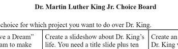 Preview of Dr. Martin Luther King Jr. Choice Board