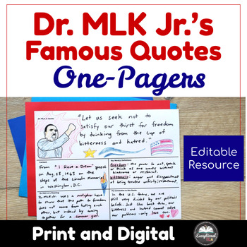 Preview of Dr. Martin Luther King Jr Famous Quotes One Pagers - Black History Month - MLK