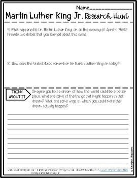 Dr. Martin Luther King Jr. Research Hunt by Rock Your Classroom | TpT