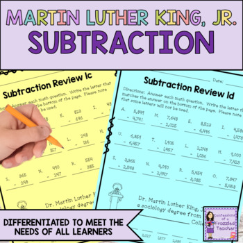 Preview of Martin Luther King Math Activities | MLK Subtraction