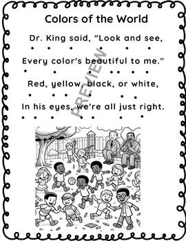 Preview of Dr. Martin Luther king poems for kids: kindergarten grader