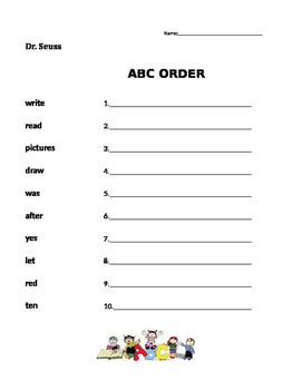 Preview of Dr. Seuss - Journeys 1st Grade- ABC Order