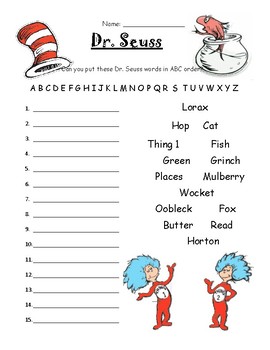 Dr. Seuss ABC Order by kdc | Teachers Pay Teachers